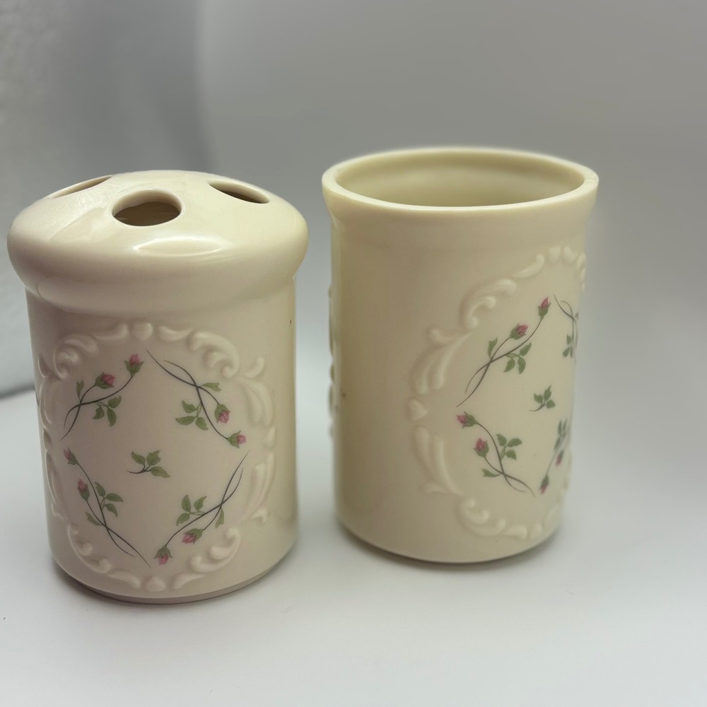Lenox Rose Manor Toothbrush Holder Tumbler Set Floral Vanity grabdmacore cottage
